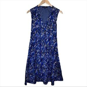 Derek Lam New York v-neck blue and black abstract print swing knit dress size 6